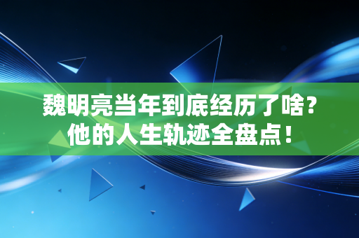 魏明亮当年到底经历了啥？他的人生轨迹全盘点！